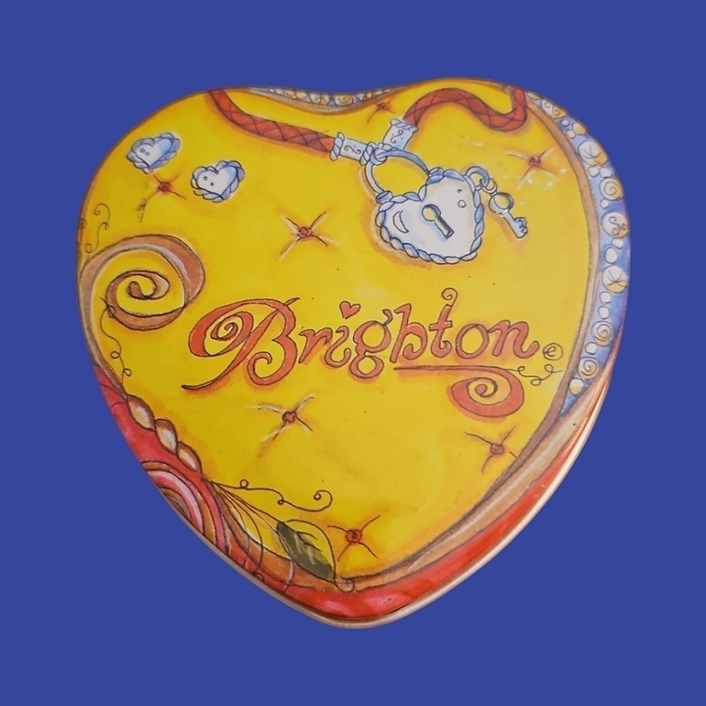 3/$30 BRIGHTON Yellow Heart Locket Design Collectible Jewelry Tin
